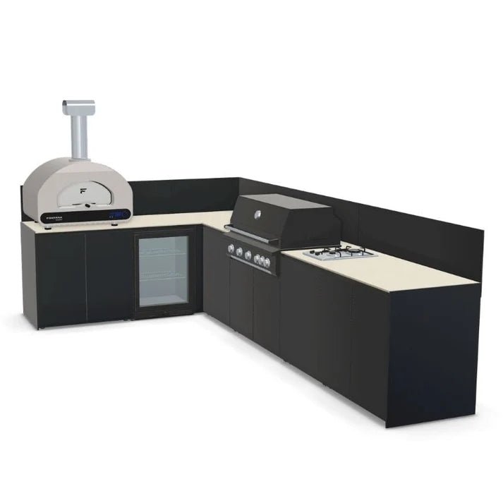 Fontana Ignes Outdoor Kitchen – 5 Burner Grill, Volta 70 Pizza Oven, Hob, Fridge, and Storage in Oyster Beige