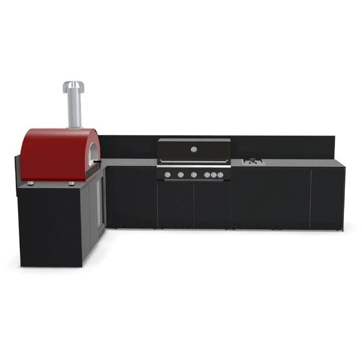 Fontana Ignes Outdoor Kitchen – 5 Burner Grill, Volta 70 Pizza Oven, Hob, Fridge, and Storage in Oyster Beige