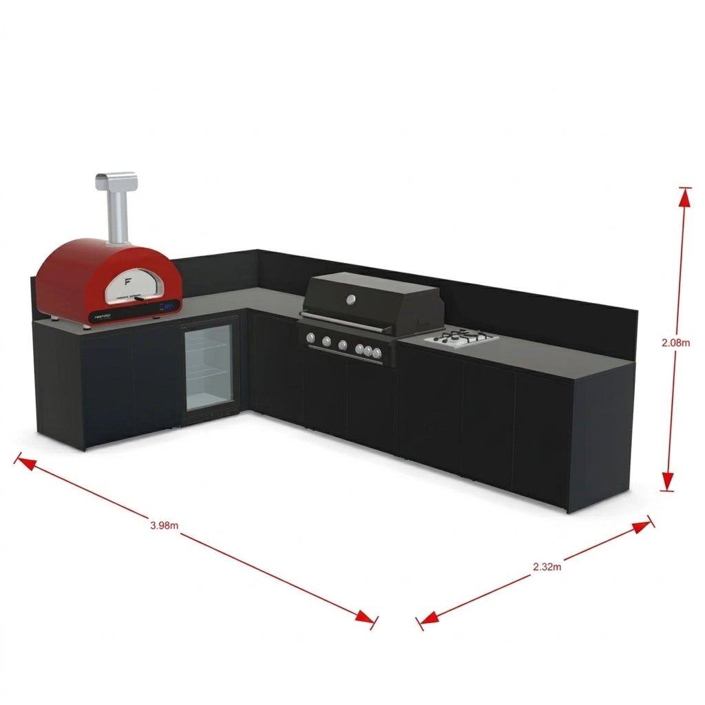 Fontana Ignes Outdoor Kitchen – 5 Burner Grill, Volta 70 Pizza Oven, Hob, Fridge, and Storage in Oyster Beige