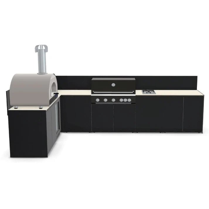 Fontana Ignes Outdoor Kitchen – 5 Burner Grill, Volta 70 Pizza Oven, Hob, Fridge, and Storage in Oyster Beige