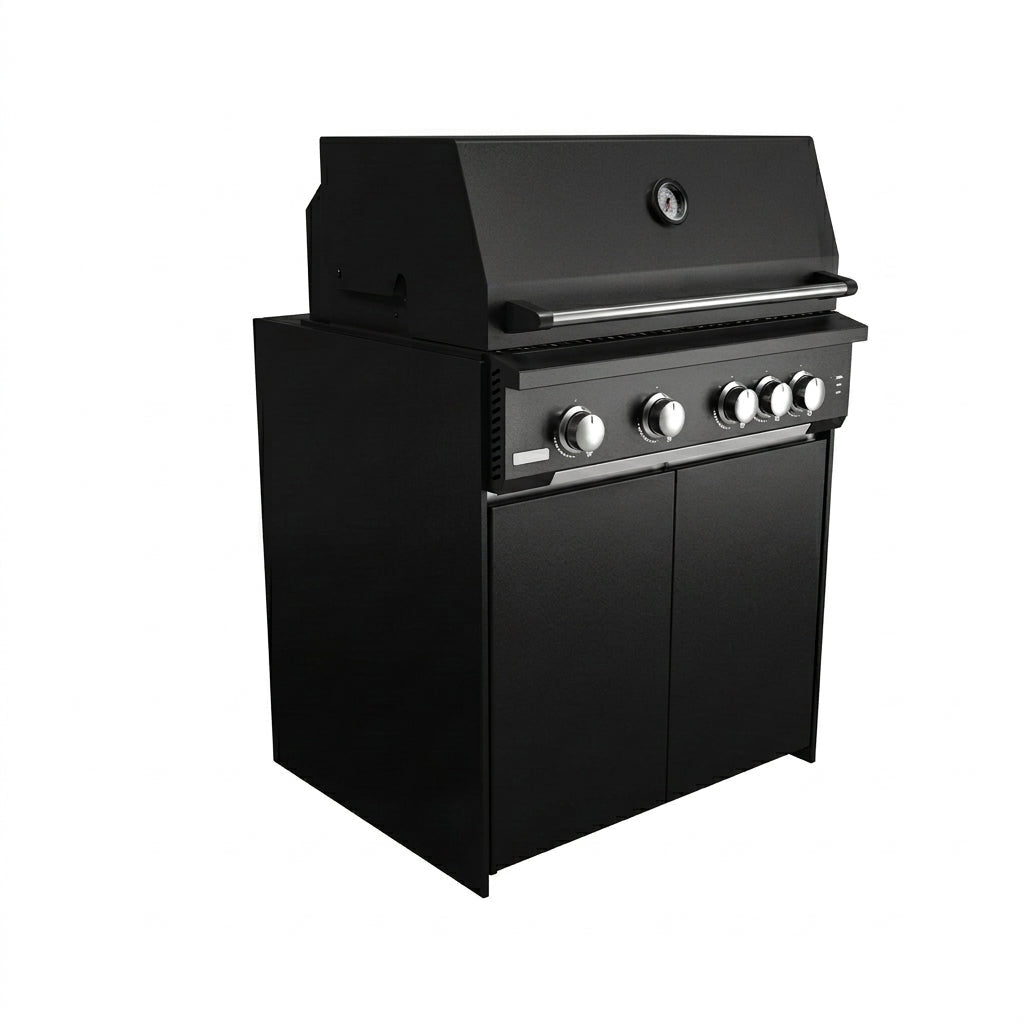 Fontana Ignes Outdoor Kitchen and Bar – 4 Burner Grill, Kamado, Hob, Storage, and Refrigeration in Noir Avenue