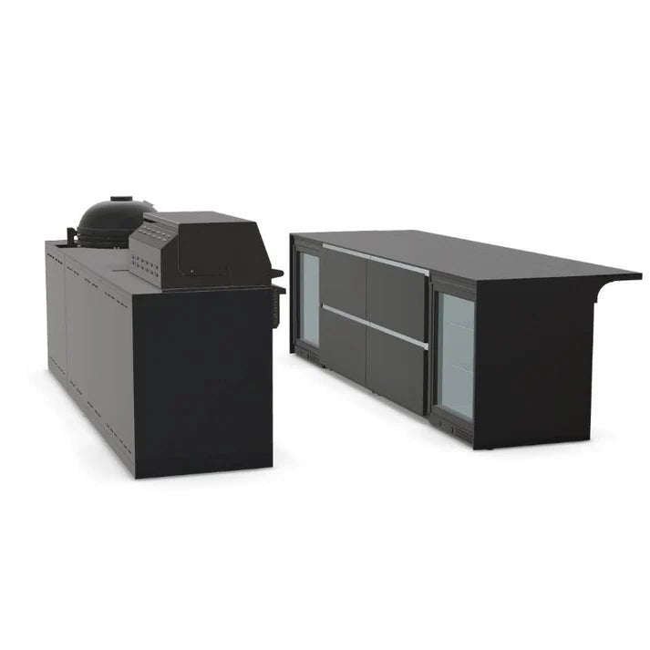 Fontana Ignes Outdoor Kitchen and Bar – 4 Burner Grill, Kamado, Hob, Storage, and Refrigeration in Oyster Beige