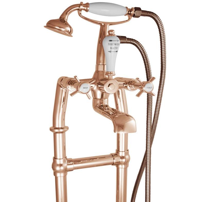 Hurlingham Freestanding Bath Mixer Taps With Small Tap Stand - Ice Cold Spice | 910H mm Copper