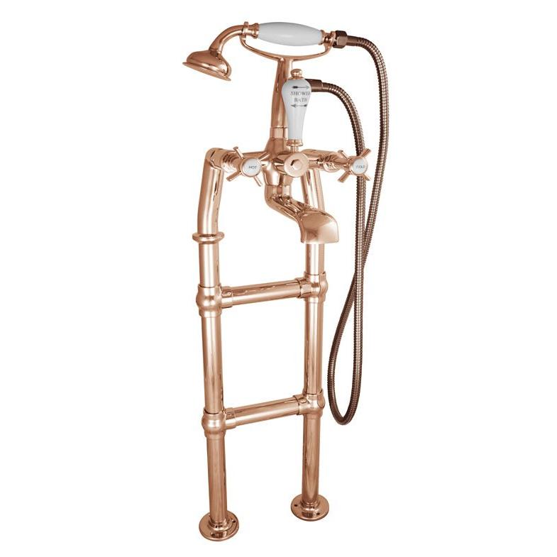 Hurlingham Freestanding Bath Mixer Taps With Small Tap Stand - Ice Cold Spice | 910H mm Copper