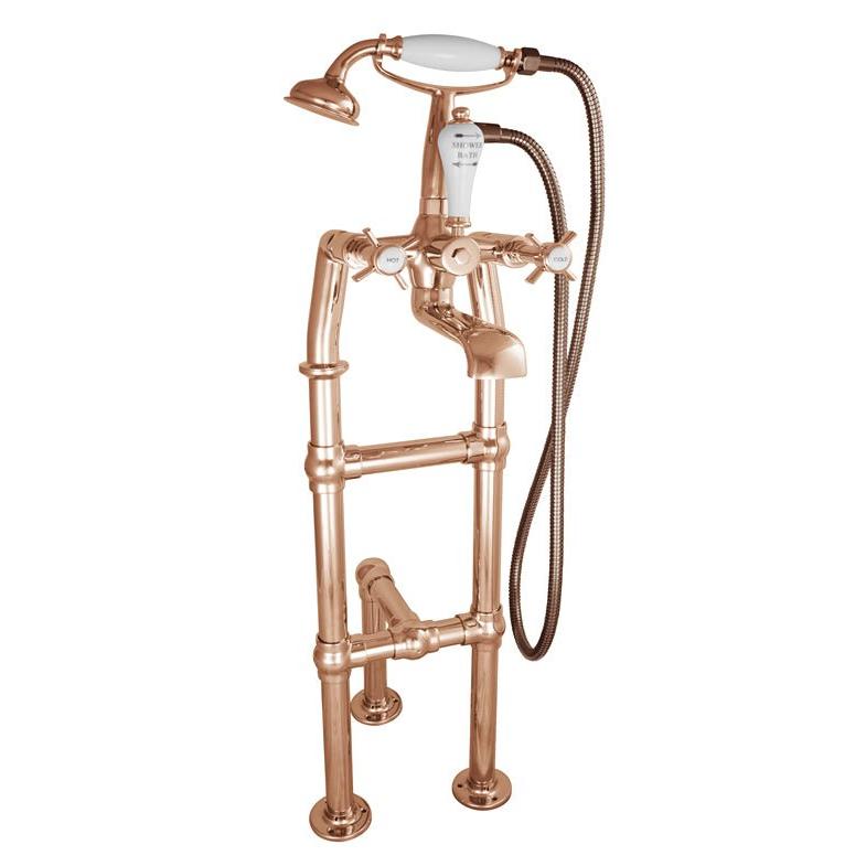 Hurlingham Freestanding Bath Mixer Taps With Small Tap Stand & Support - Ice Cold Spice | Copper H910 mm