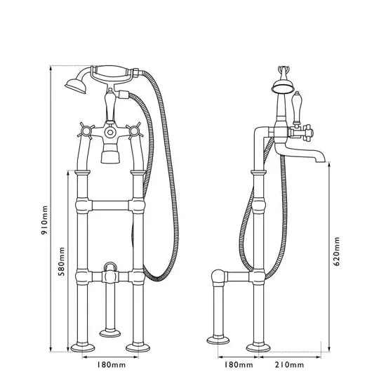 Hurlingham Freestanding Bath Mixer Taps With Small Tap Stand & Support - Ice Cold Spice | Copper H910 mm