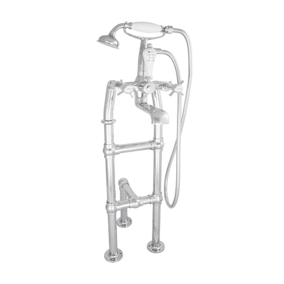 Hurlingham Freestanding Bath Mixer Taps With Small Tap Stand & Support - Ice Cold Spice | Chrome H910 mm