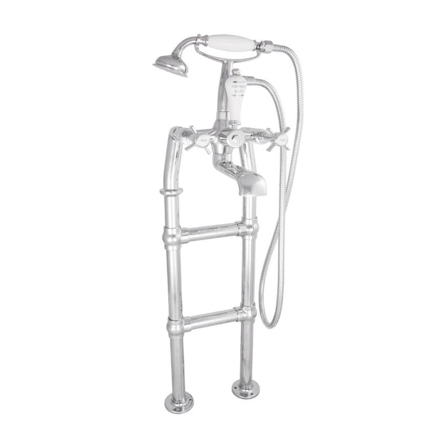 Hurlingham Freestanding Bath Mixer Taps With Small Tap Stand - Ice Cold Spice | 910H mm Chrome