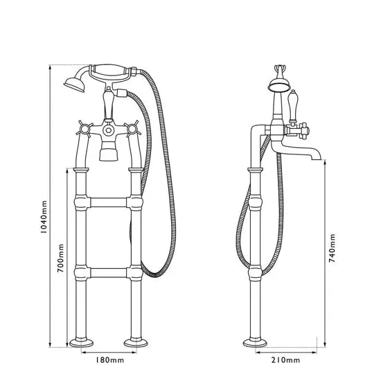 Hurlingham Freestanding Bath Mixer Taps With Small Tap Stand - Ice Cold Spice | 910H mm Copper