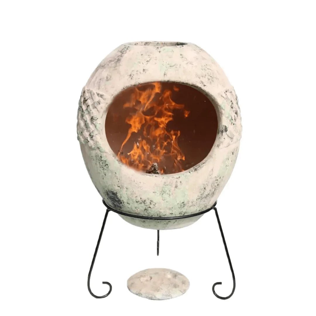 Gardeco Haeddyn Authentic Mexican Chimenea With Celtic Design Motif in White