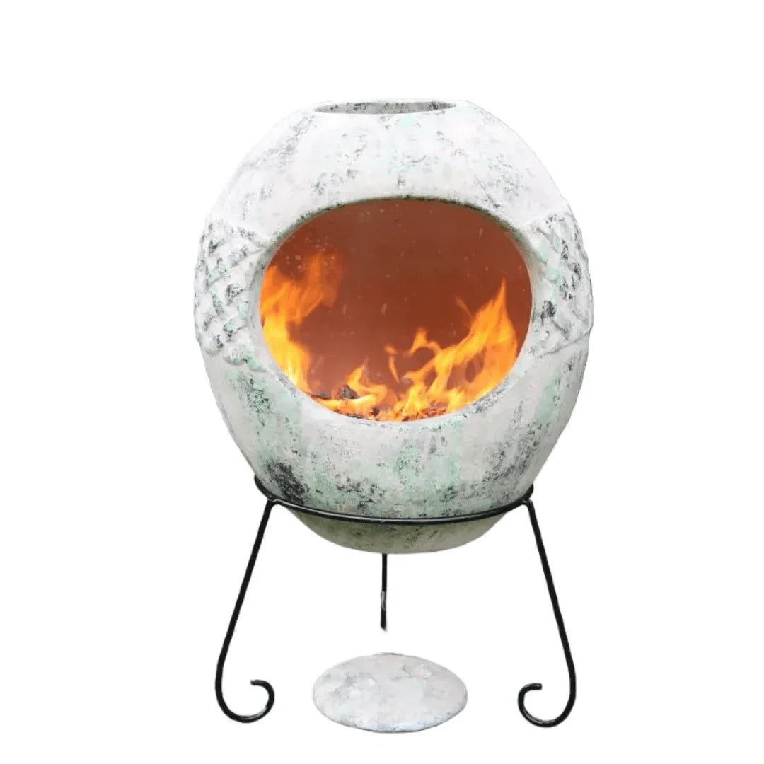 Gardeco Haeddyn Authentic Mexican Chimenea With Celtic Design Motif in White