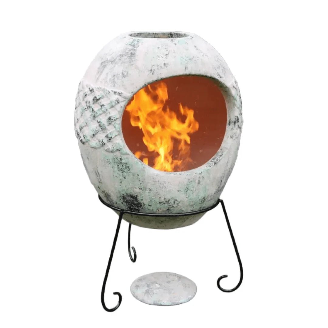 Gardeco Haeddyn Authentic Mexican Chimenea With Celtic Design Motif in White