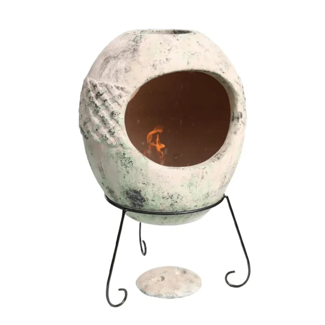 Gardeco Haeddyn Authentic Mexican Chimenea With Celtic Design Motif in White
