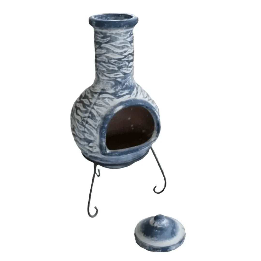 Gardeco Olas Blue & Grey Authentic Mexican Chimenea in Blue & Grey