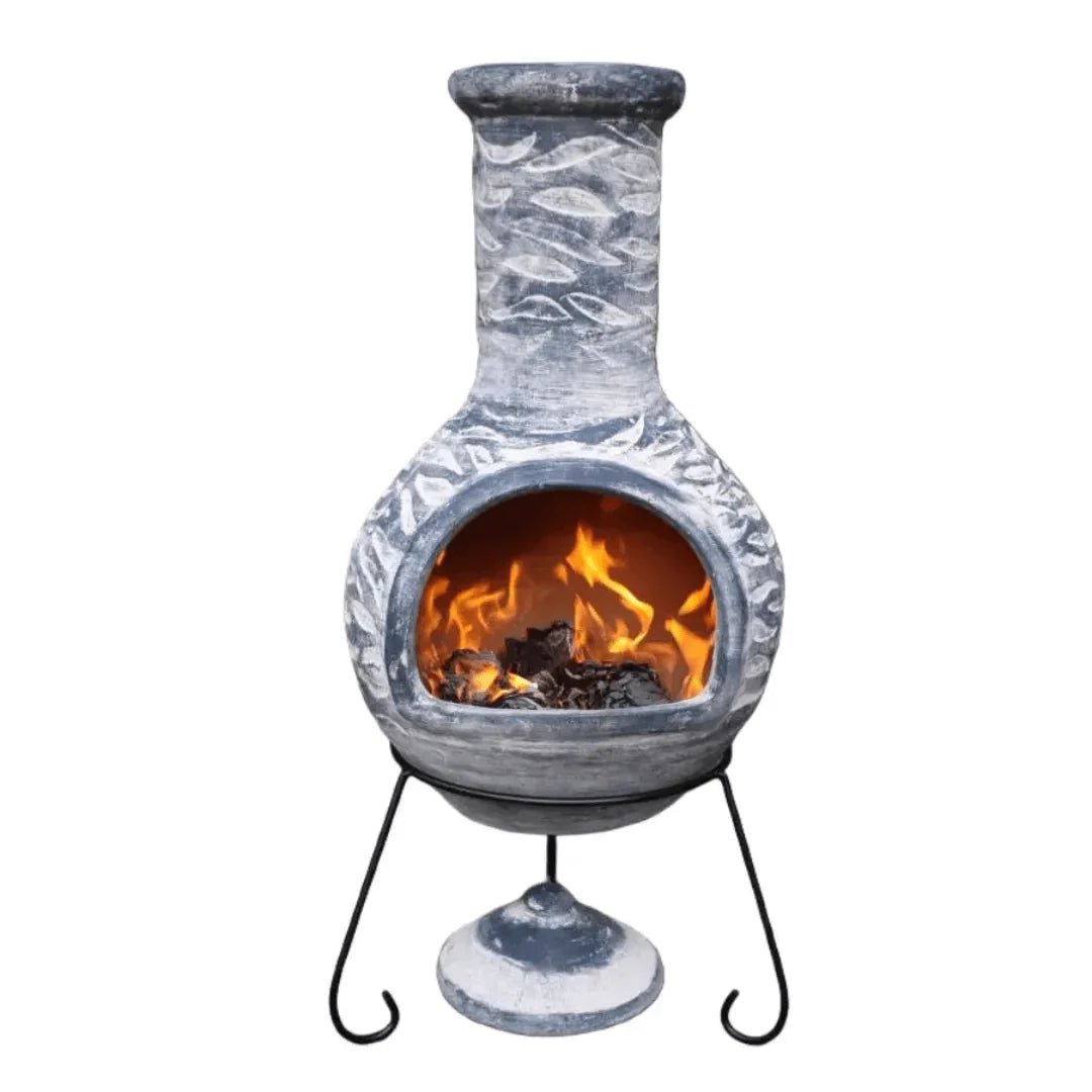 Gardeco Olas Blue & Grey Authentic Mexican Chimenea in Blue & Grey