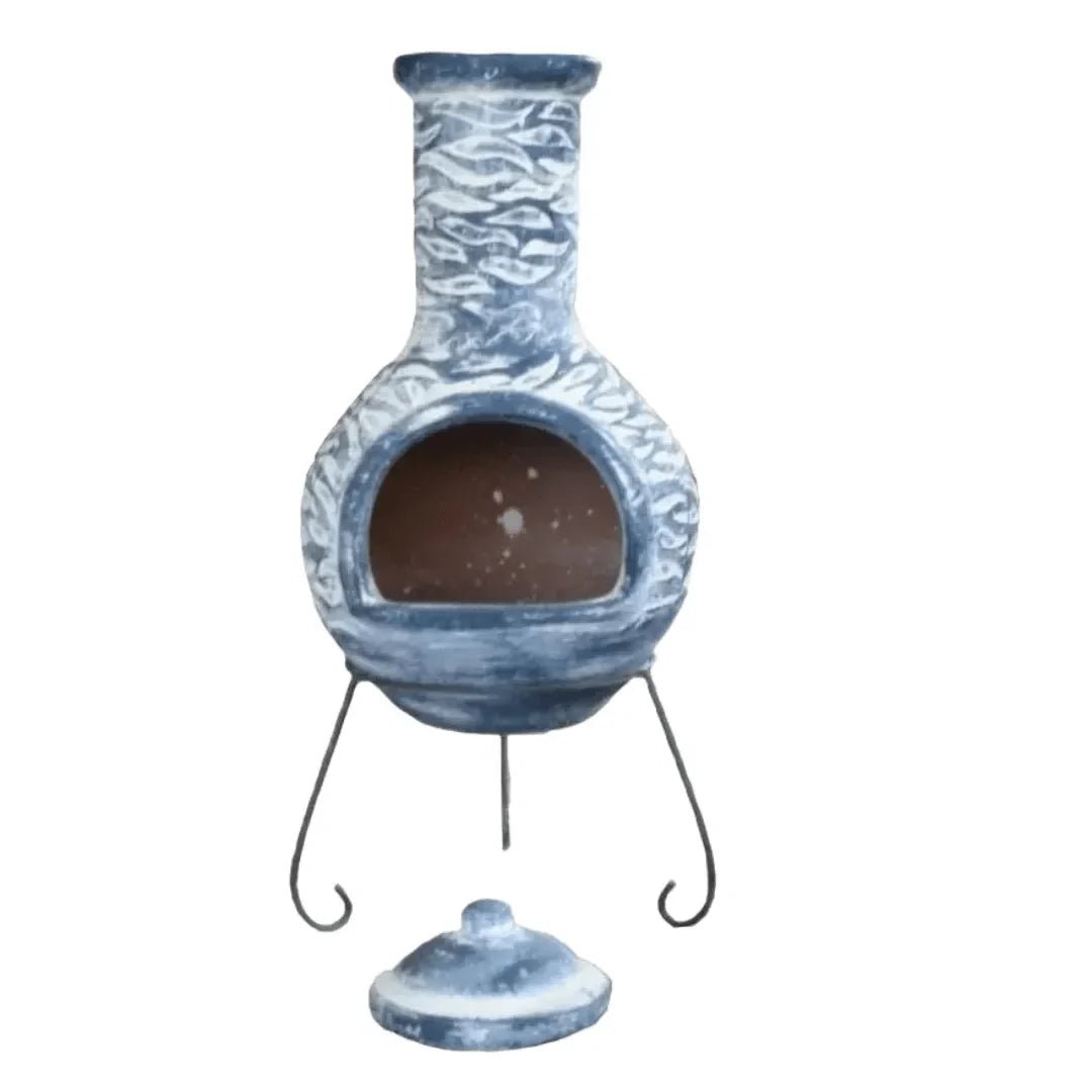 Gardeco Olas Blue & Grey Authentic Mexican Chimenea in Blue & Grey