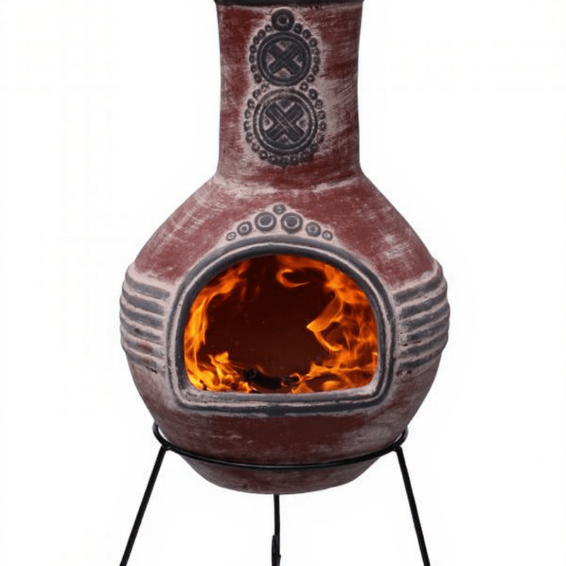 Gardeco Red & Grey Azteca Authentic Mexican Chimenea XL in Red & Grey