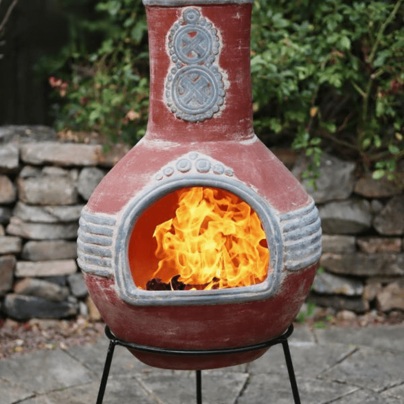Gardeco Red & Grey Azteca Authentic Mexican Chimenea XL in Red & Grey