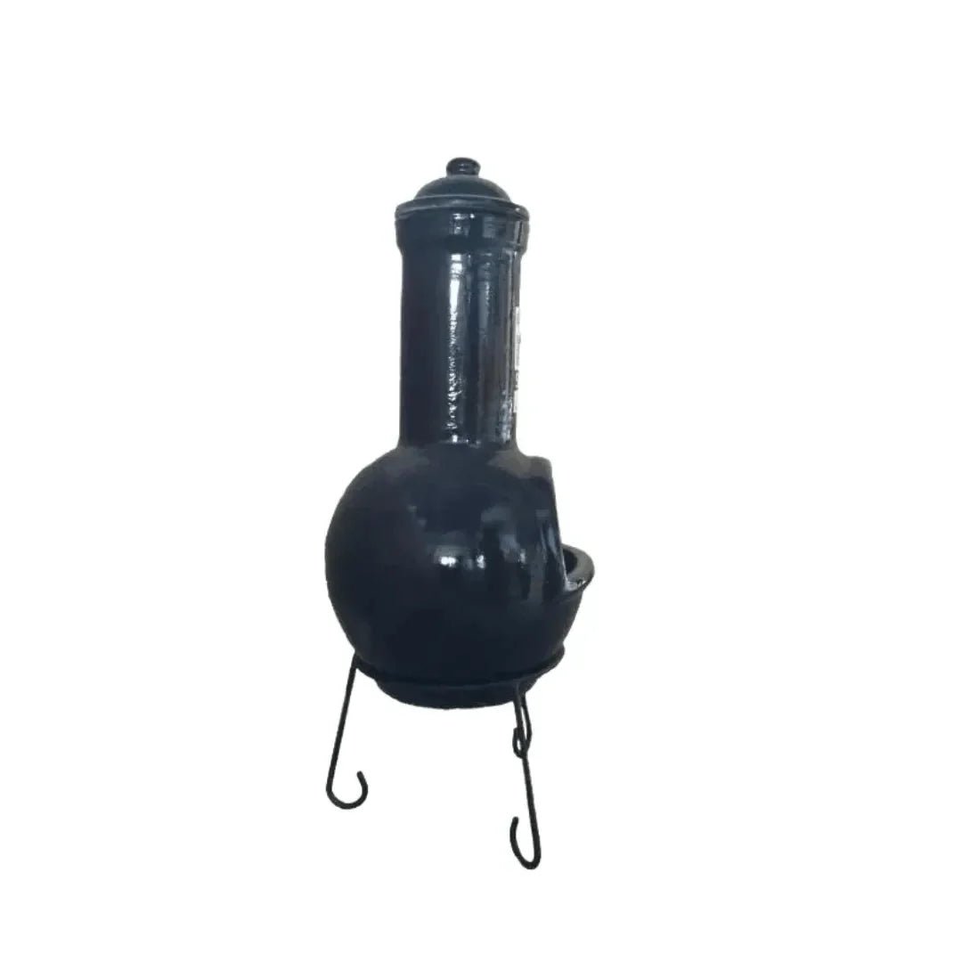 Gardeco Sempra Glazed Black Large Mexican Chimenea in Glazed Black