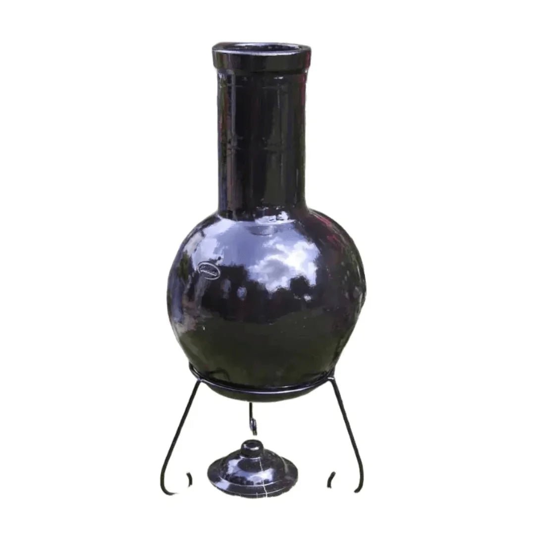 Gardeco Sempra Glazed Black Large Mexican Chimenea in Glazed Black