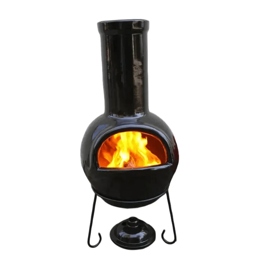 Gardeco Sempra Glazed Black Large Mexican Chimenea in Glazed Black