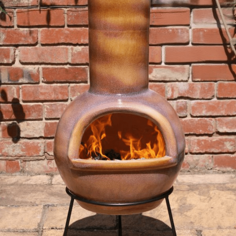 Gardeco Sempra Glazed Caramel Large Mexican Chimenea in Glazed Caramel