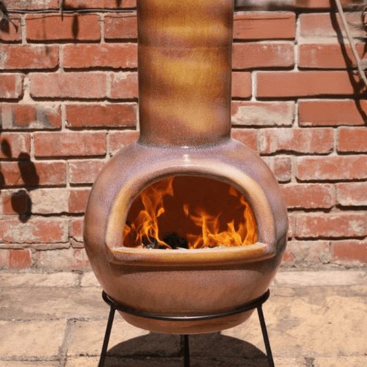 Gardeco Sempra Glazed Caramel Large Mexican Chimenea in Glazed Caramel