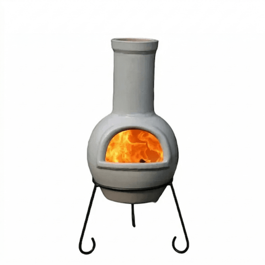 Gardeco Sempra Glazed Light Grey Large Mexican Chimenea in Glazed Light Grey