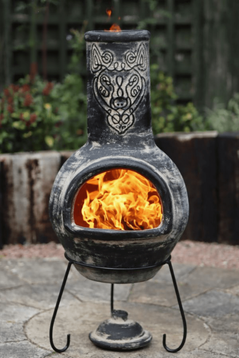 Gardeco Wulfryc Wolf Charcoal Grey Authentic Mexican Chimenea Large in Charcoal Grey