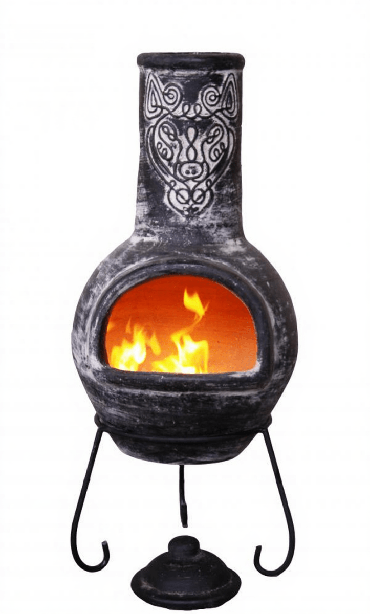 Gardeco Wulfryc Wolf Charcoal Grey Authentic Mexican Chimenea Large in Charcoal Grey