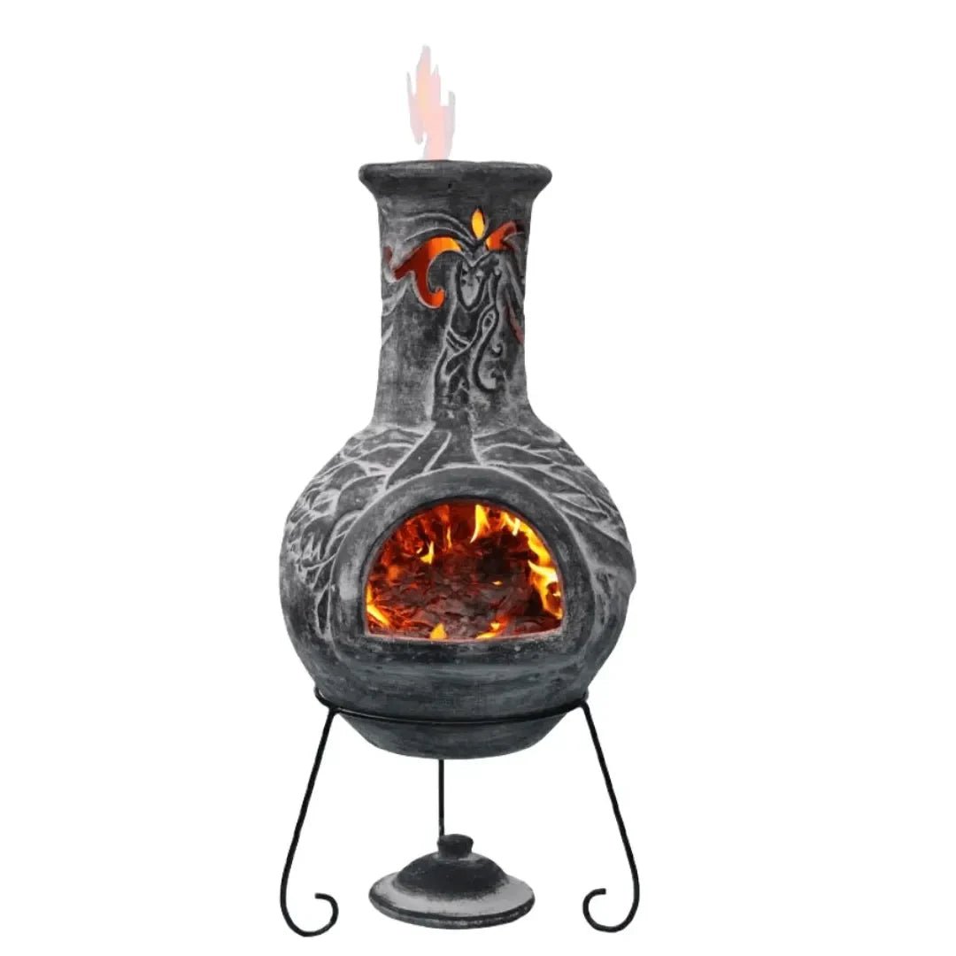 Gardeco Wyre Charcoal Grey Dragon Authentic Mexican Chimenea in Charcoal Grey