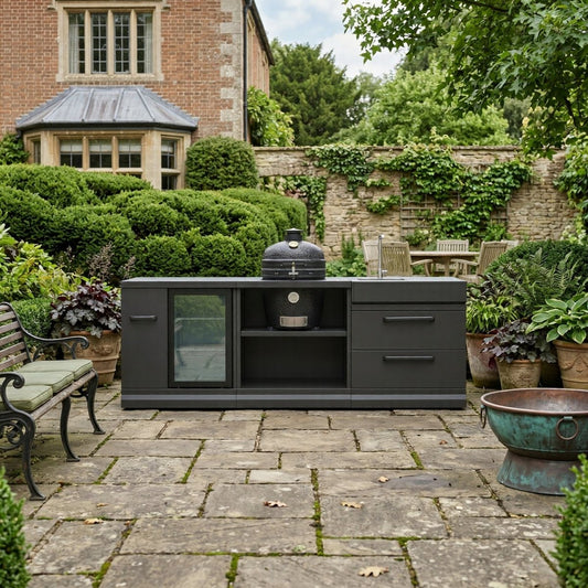 GRLLR Outdoor Kitchen - Ember Classic 18 inch Kamado, Fridge and Sink in Black