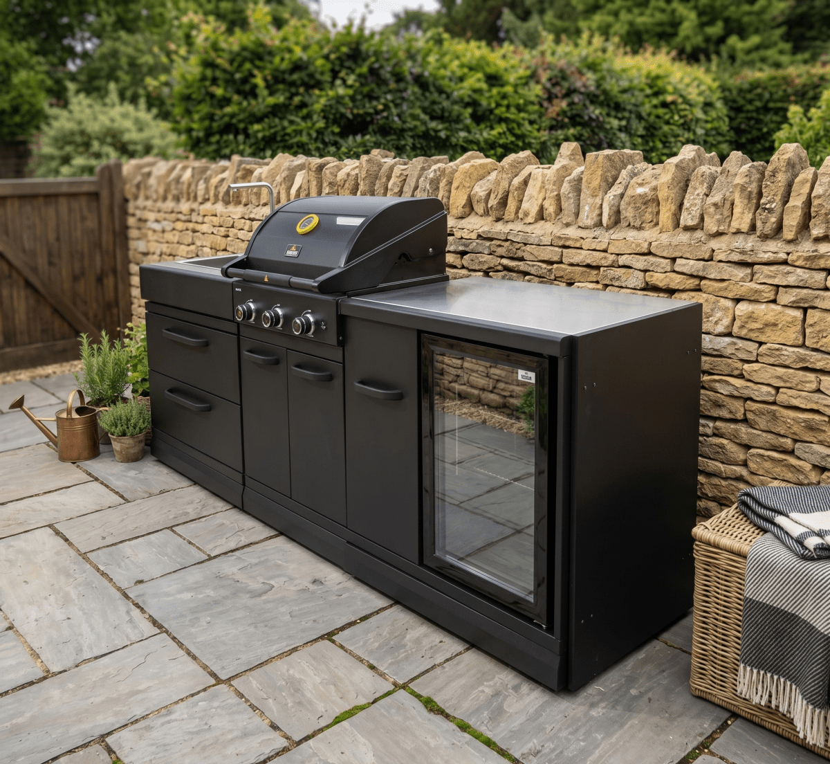 GRLLR Outdoor Kitchen - G3S 3 Burner BBQ, Fridge and Sink in Black
