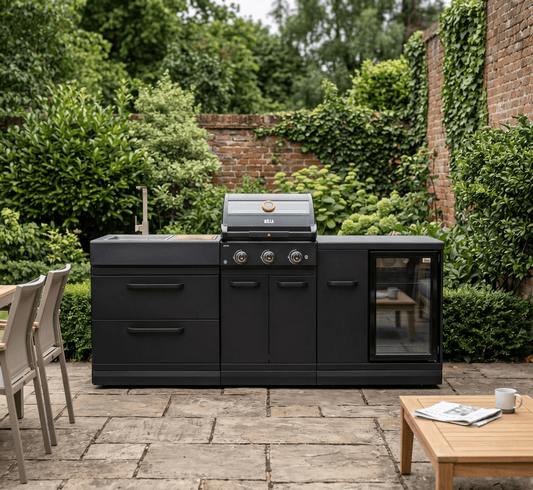 GRLLR Outdoor Kitchen - G3S 3 Burner BBQ, Fridge and Sink in Black