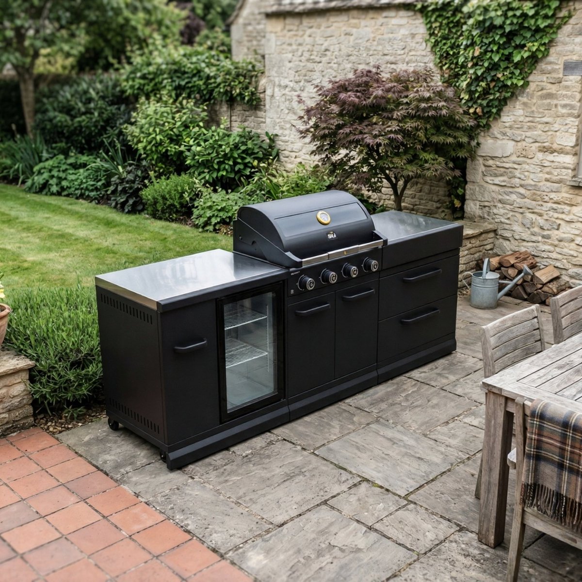 GRLLR Outdoor Kitchen - G4S 4 Burner BBQ, Fridge and Storage Unit in Black
