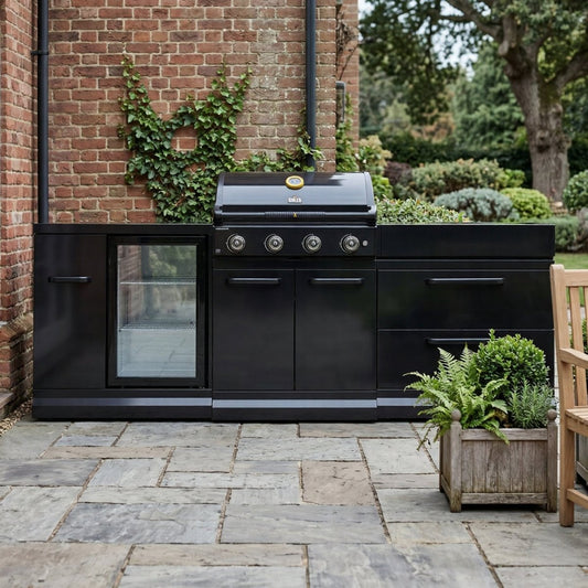 GRLLR Outdoor Kitchen - G4S 4 Burner BBQ, Fridge and Storage Unit in Black
