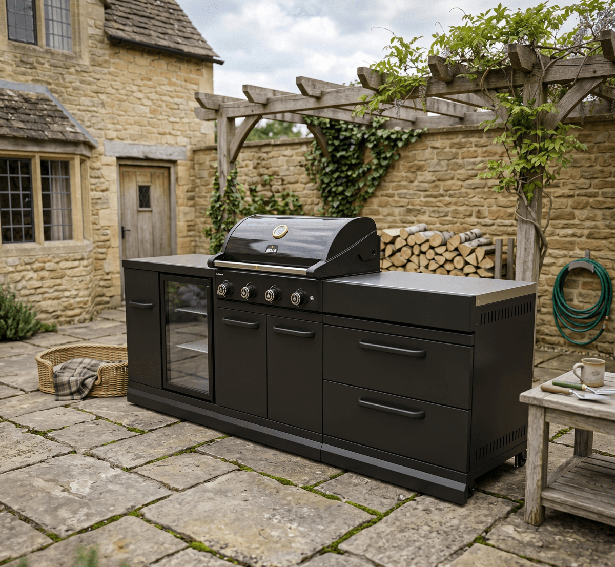 GRLLR Outdoor Kitchen - G4S 4 Burner BBQ, Fridge and Storage Unit in Black