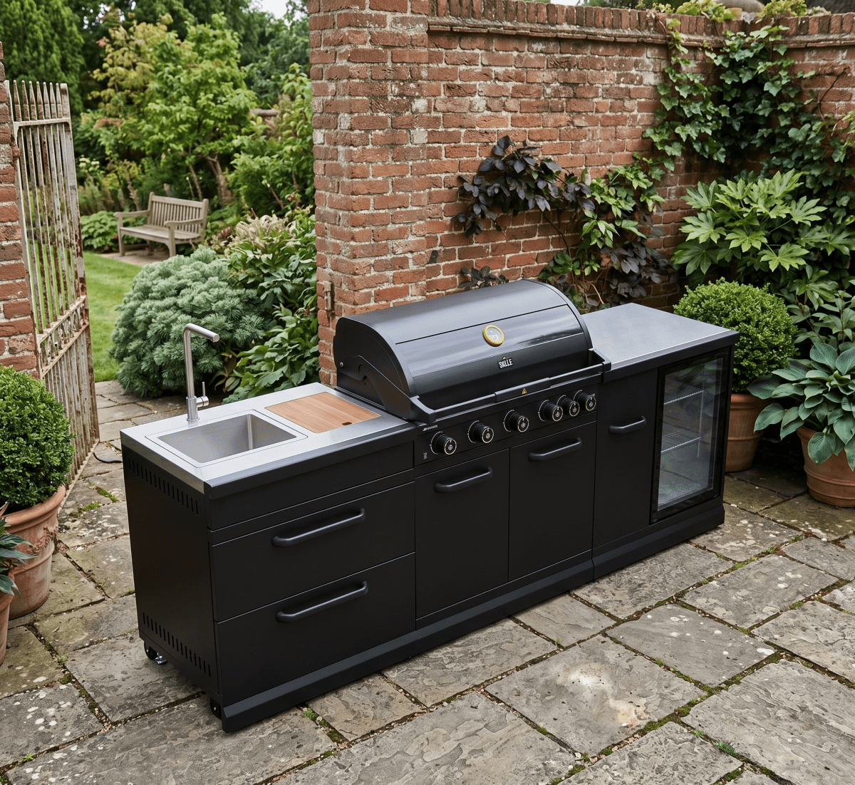 GRLLR Outdoor Kitchen - G5S 5 Burner BBQ, Fridge and Sink in Black