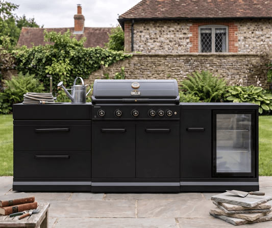 GRLLR Outdoor Kitchen - G5S 5 Burner BBQ, Fridge and Sink in Black