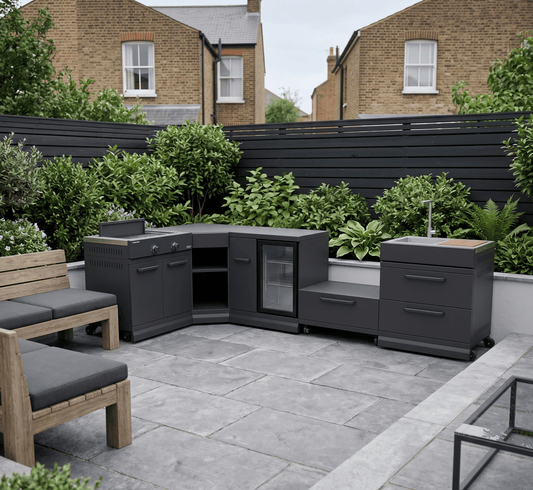 GRLLR Outdoor Kitchen - Kamado Station, Stove, Fridge and Sink in Black