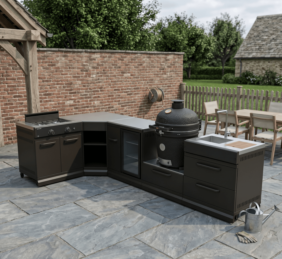 GRLLR Outdoor Kitchen - Kamado Station, Stove, Fridge and Sink in Black