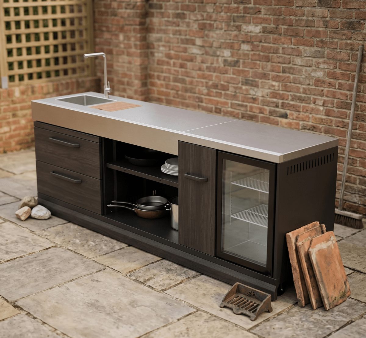 GRLLR Outdoor Kitchen with Fridge, Sink and Expansion Unit in Black