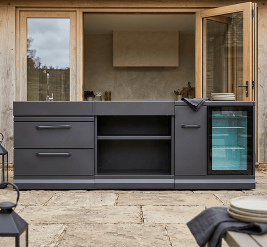 GRLLR Outdoor Kitchen with Fridge, Sink and Expansion Unit in Black