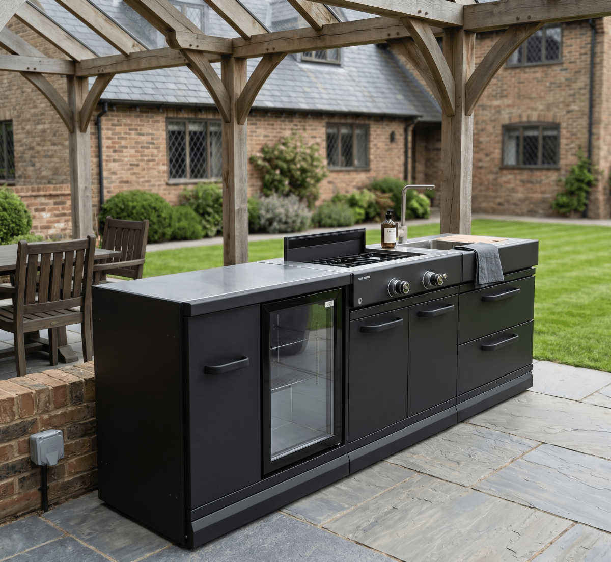 GRLLR Outdoor Kitchen with Stove, Fridge and Sink in Black