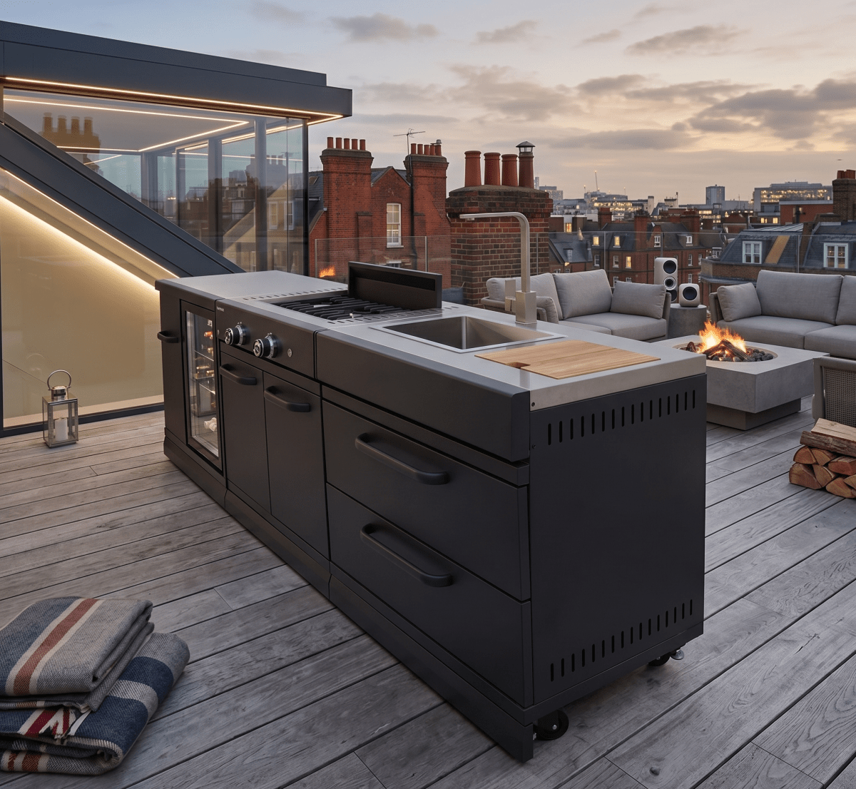 GRLLR Outdoor Kitchen with Stove, Fridge and Sink in Black