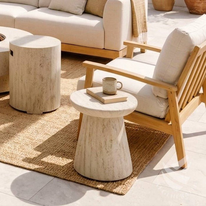 Happy Cocooning Round Side Table in Travertine