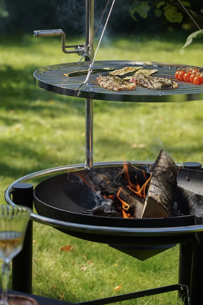HEAT Pendal Fire Bowl with Pulley Grill in Black