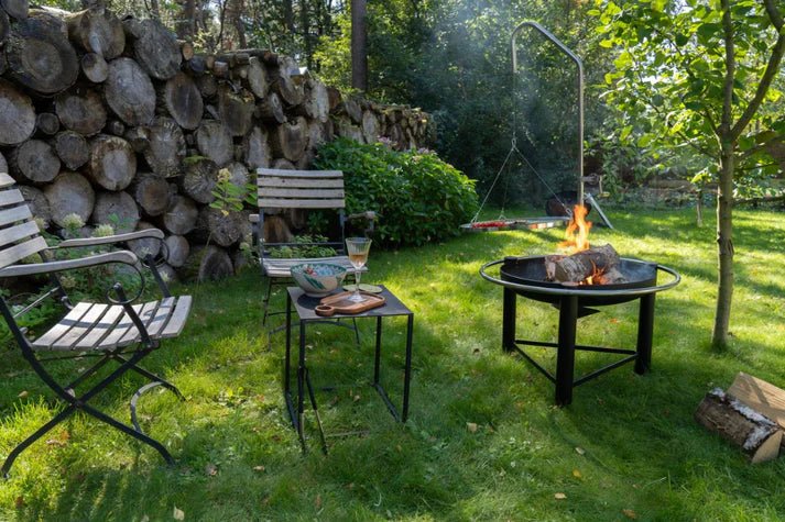 HEAT Pendal Fire Bowl with Pulley Grill in Black