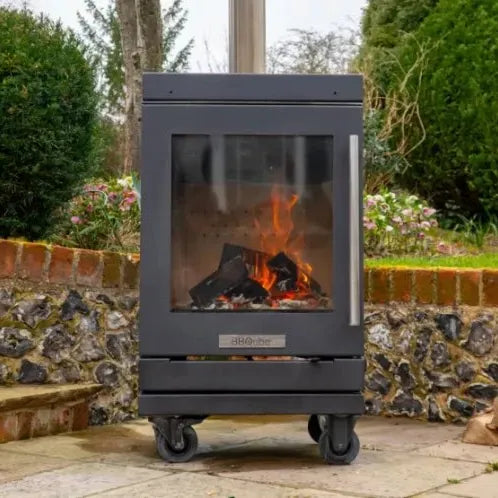HEATQUBE Wood Burning Heater with 4 Wheel Base in Black