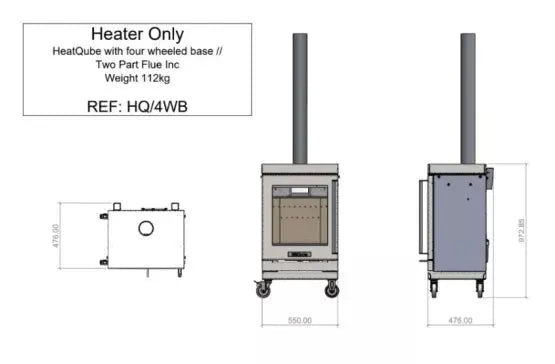 HEATQUBE Wood Burning Heater with 4 Wheel Base in Black